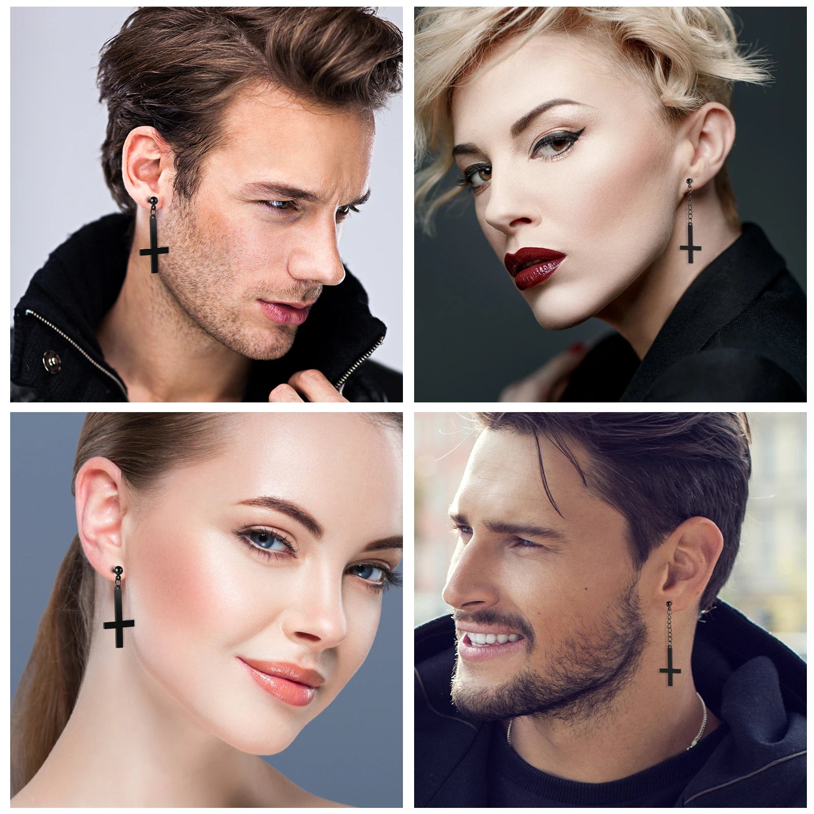 BONISKISS Men Women Stainless Steel Inverted Upside Down Cross Earring Church of Satan Temple Occult Satanic Witchy Stud Jewelry