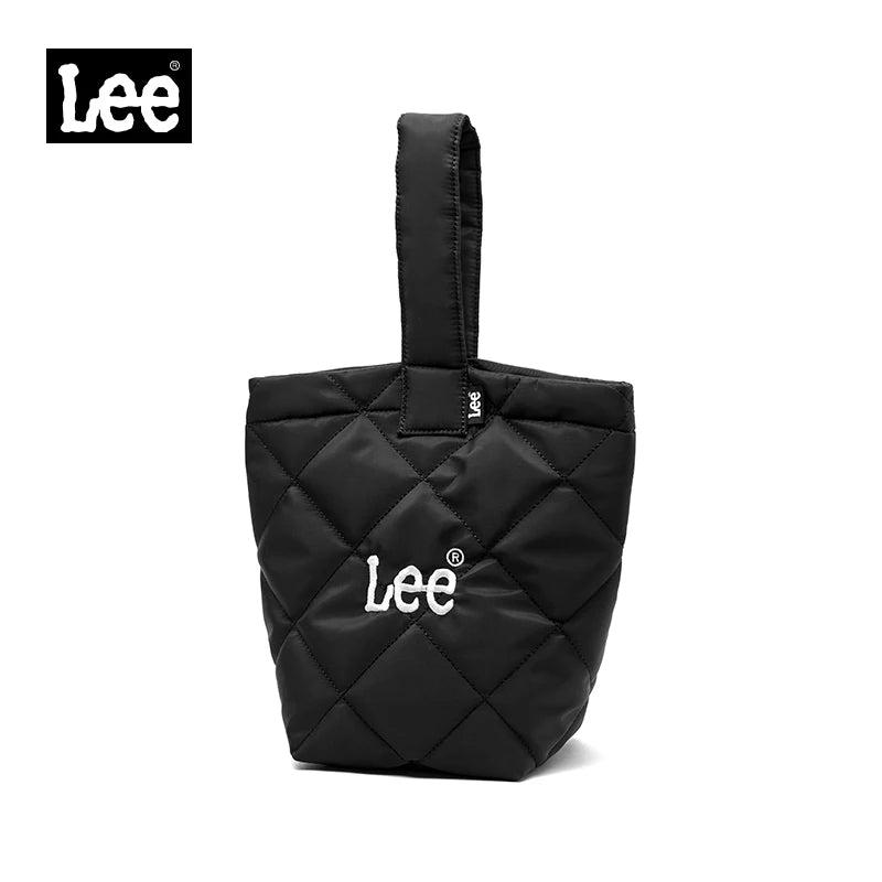 LEE Ladies Cute Design Puffer Bag Casual Soft Small Pink White Quilted Handbag Women Korean Style Down-filled Phone Bucket Bag Color C-Black