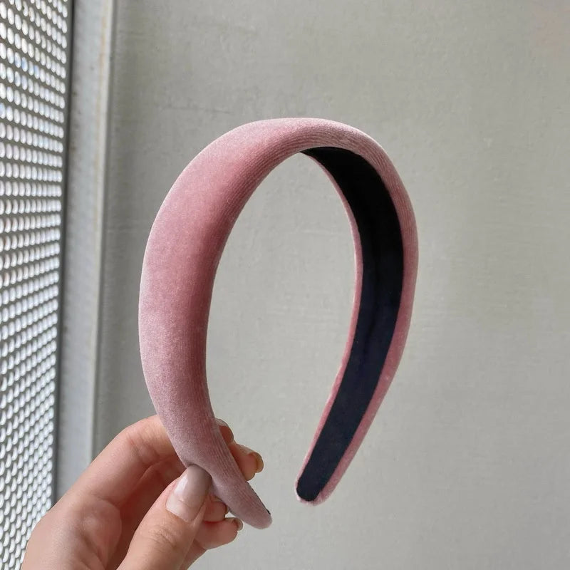 Autumn Winter Soft Velvet Cloth Sponge Padded Hairbands for Women Girls Casual Shopping Face Washing Dress Up Hair Accessories pink