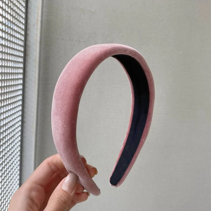 Autumn Winter Soft Velvet Cloth Sponge Padded Hairbands for Women Girls Casual Shopping Face Washing Dress Up Hair Accessories pink