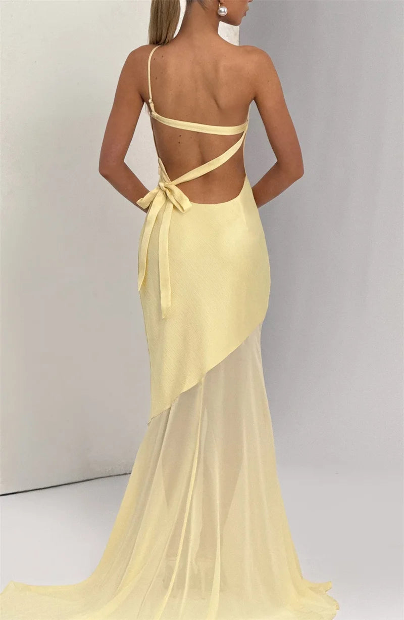 Mozision One Shoulder Backless Sexy Maxi Dress Women Gown Fashion Patchwork Sleeveless Bodycon Club Party Long Dress Elegant