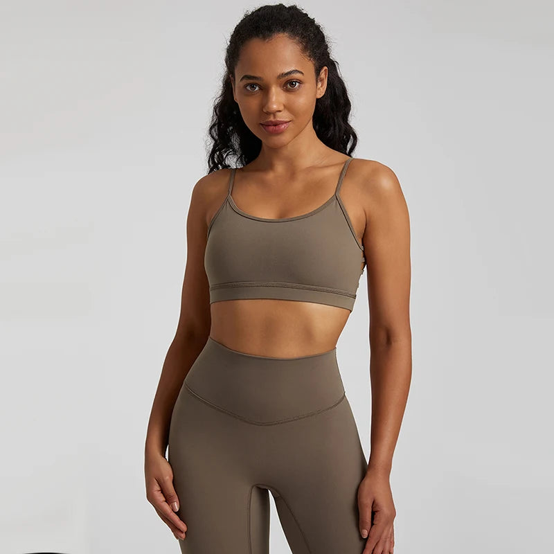 Open Back Sports Bra 8 Way Stretch Deep U Neck Bra Padded Fitness Top for Women