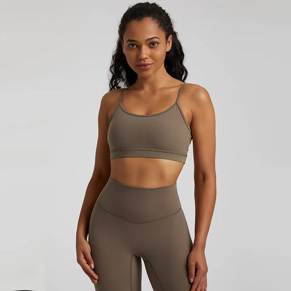 Open Back Sports Bra 8 Way Stretch Deep U Neck Bra Padded Fitness Top for Women