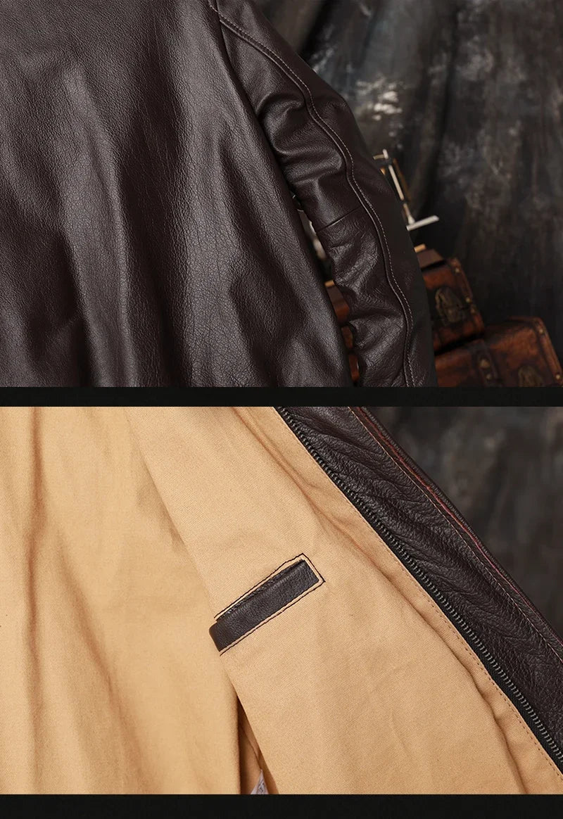 Bomber A2 Pilot Genuine Leather Jacket Men Warm 100% Cow Leather Air Force Coat Dark Brown Men's Cowhide Motorcycle Jackets