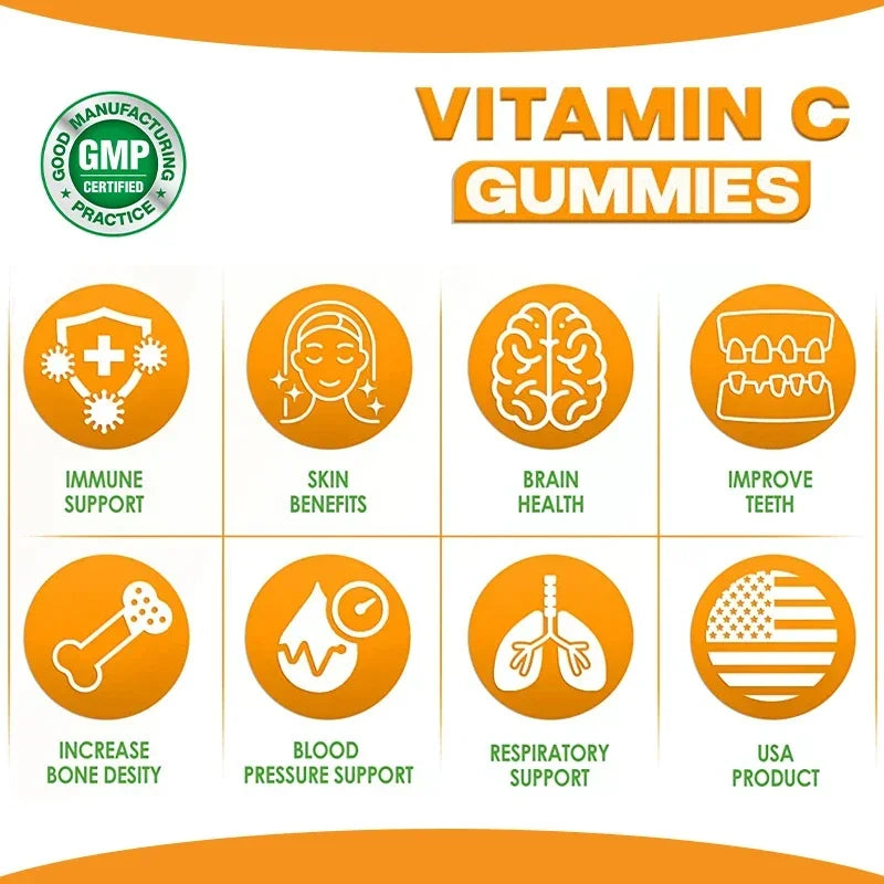 Premium Vitamin C Gummies - Promotes Collagen Production, Antioxidant, Support Skin Glow, Heart Support, Immune