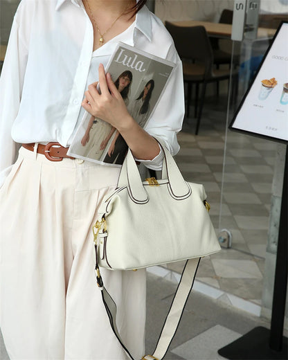 Hifashion 100% Cowhide Genuine Leather Handbags For Women 2025 Trend Designer Wide Strap Pillow Ladies Shoulder Crossbody Bags