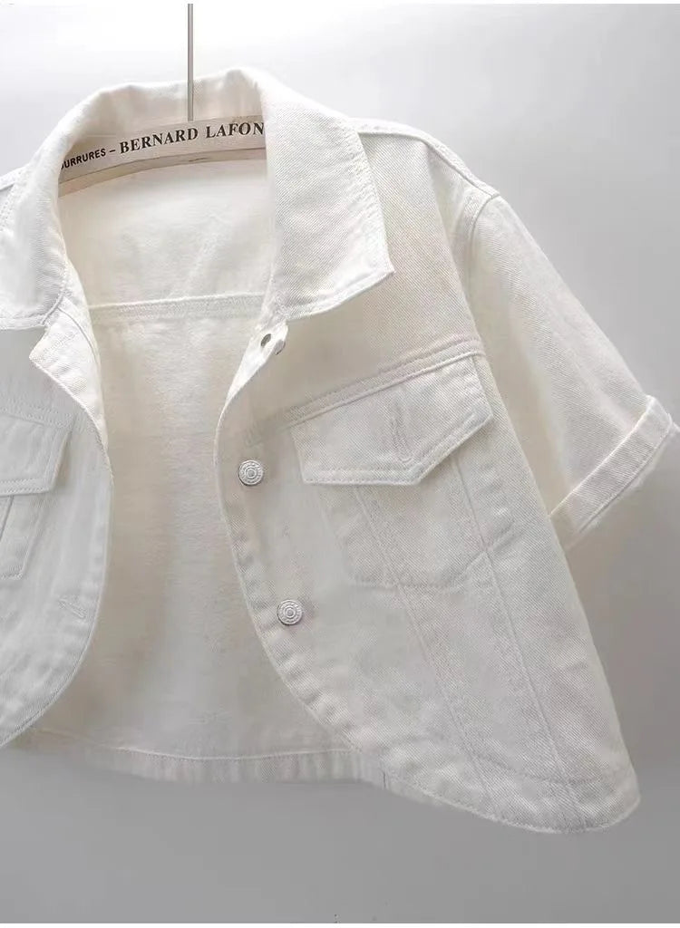 Summer New Joker Casual Short-sleeved Denim Jacket 2025 Women Short Blouse Shawl Waistcoat Female Jaqueta Jeans Feminina