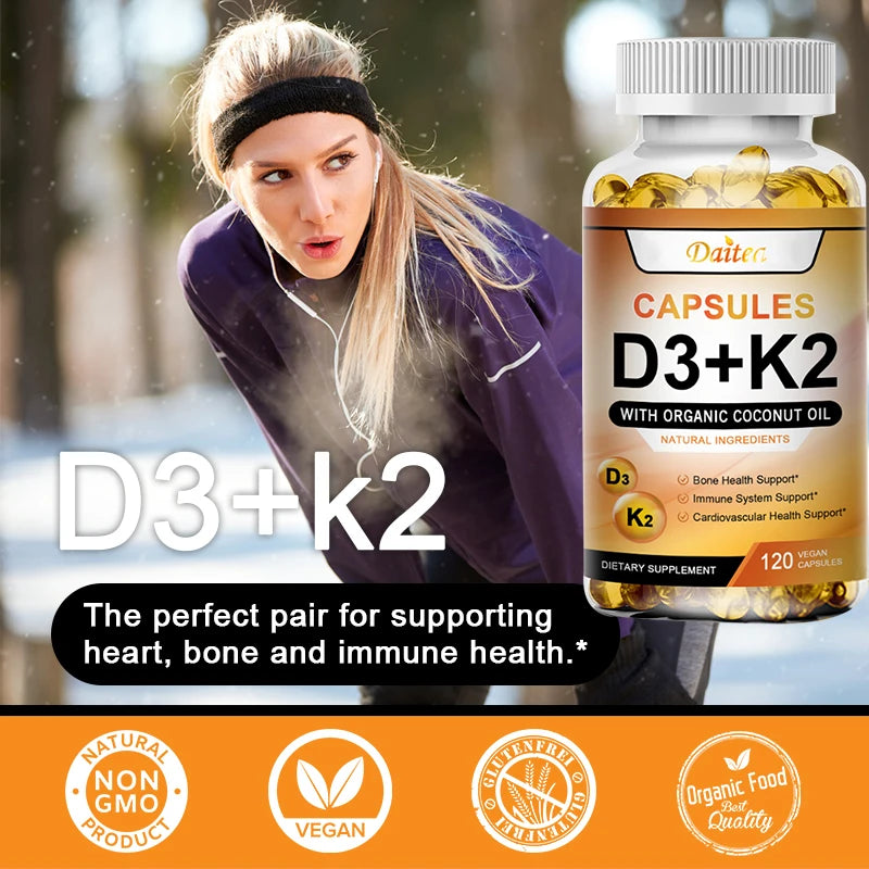 Vitamin K2, D3 supplement to support the immune system and improve body and bone health. 120 capsules