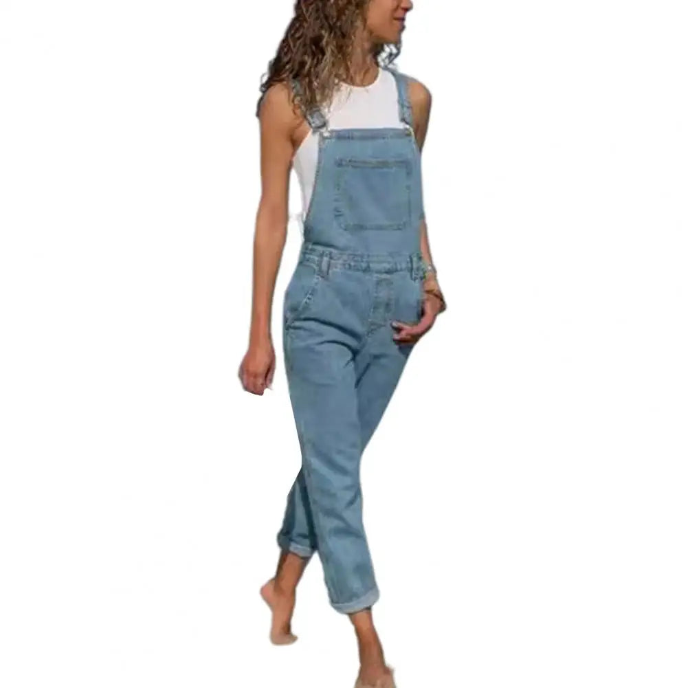 Denim Overalls with Pockets Distressed Denim Overalls Stylish Plus Size Denim Jumpsuit with Adjustable Straps Side Pockets Badiee Stylez