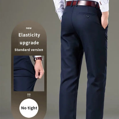 Men's ice silk suit pants Elastic mid-waist baggy trousers Straight business trousers