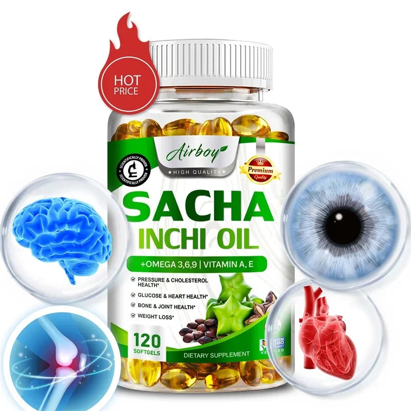 Sacha Inchi Oil Capsules - Supports Brain, Heart, Eye, Skin Health, Balances Cholesterol, Improves Digestion, Boosts Immunity