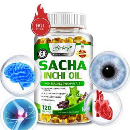 Sacha Inchi Oil Capsules - Supports Brain, Heart, Eye, Skin Health, Balances Cholesterol, Improves Digestion, Boosts Immunity