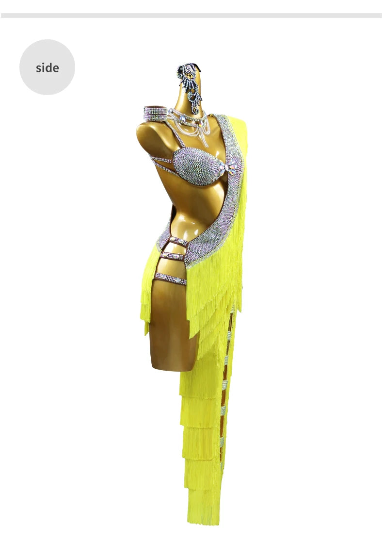Womens Latin Dance Dress Midi Stage Clothes Elegant Prom Line Tassel Costume Girl Sport Suit Samba Party Practice Wear Customize Badiee Stylez