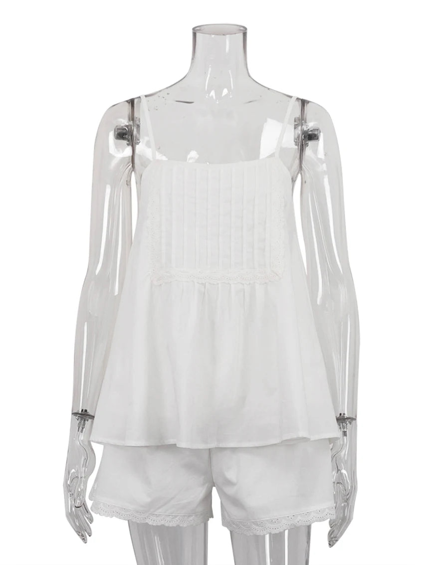 Marthaqiqi Cotton Women'S Nightwear Set Sexy Spaghetti Strap Sleepwear Tank Tops Nightie Backless Nightgowns Shorts Pajamas Suit