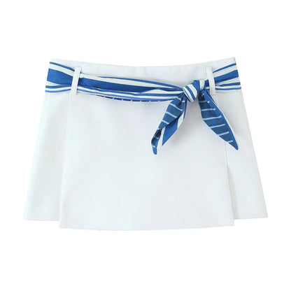 TRAFZA Sweet High Street Slim Lady Set Contrasting Colors Tops Or Belt Shorts 2025 Summer Fall Fashion Holiday Cute Shorts Set Badiee Stylez