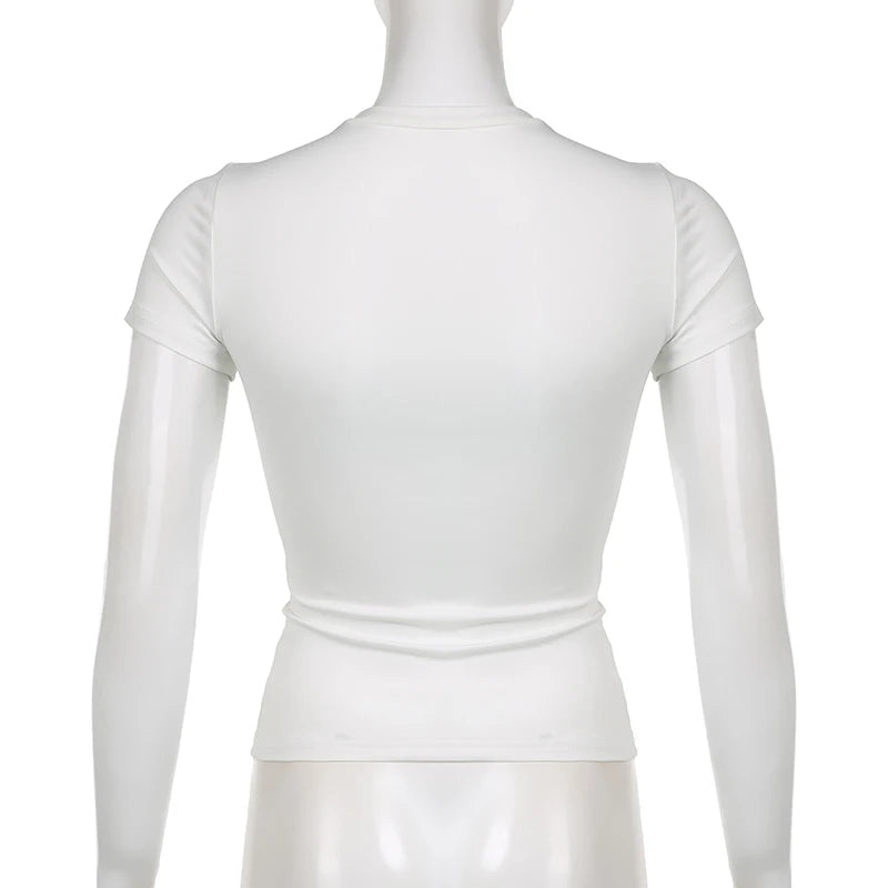 Basic Solid Crop Top Short Sleeve Crewneck Skinny T-shirt Summer Casual Tee for Women Y2K Vintage Top Harajuku Streetwear