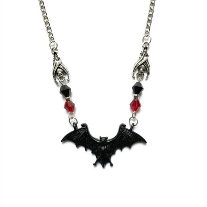 Punk Crystal Bead Chain Gothic Necklace for Woman Animal Horror Black Bat Punk Jewelry Gift Witch Choker Halloween Gift