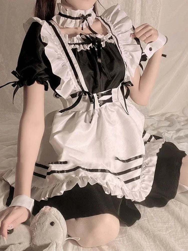 CP5XL Maid Lolita Chemise Cosplay Role Playing Costumes For Party Club Stage Apparel Bow Ties Ball Gowns Waitress Uniform Plus KYTF4-Black