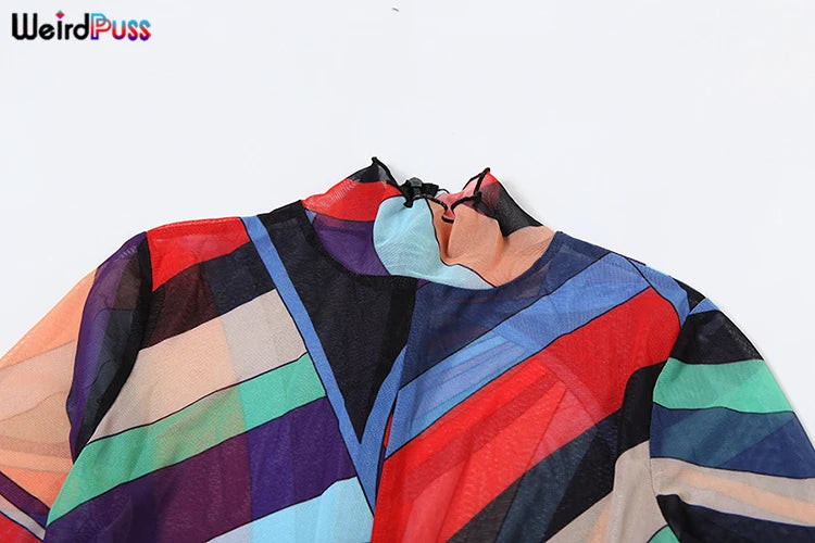 Weird Puss Sexy Colorful Print Jumpsuit Women Zip Y2K Full Sleeve O-Neck Turtleneck Autumn Trend Skinny Stretch Workout Overalls Badiee Stylez