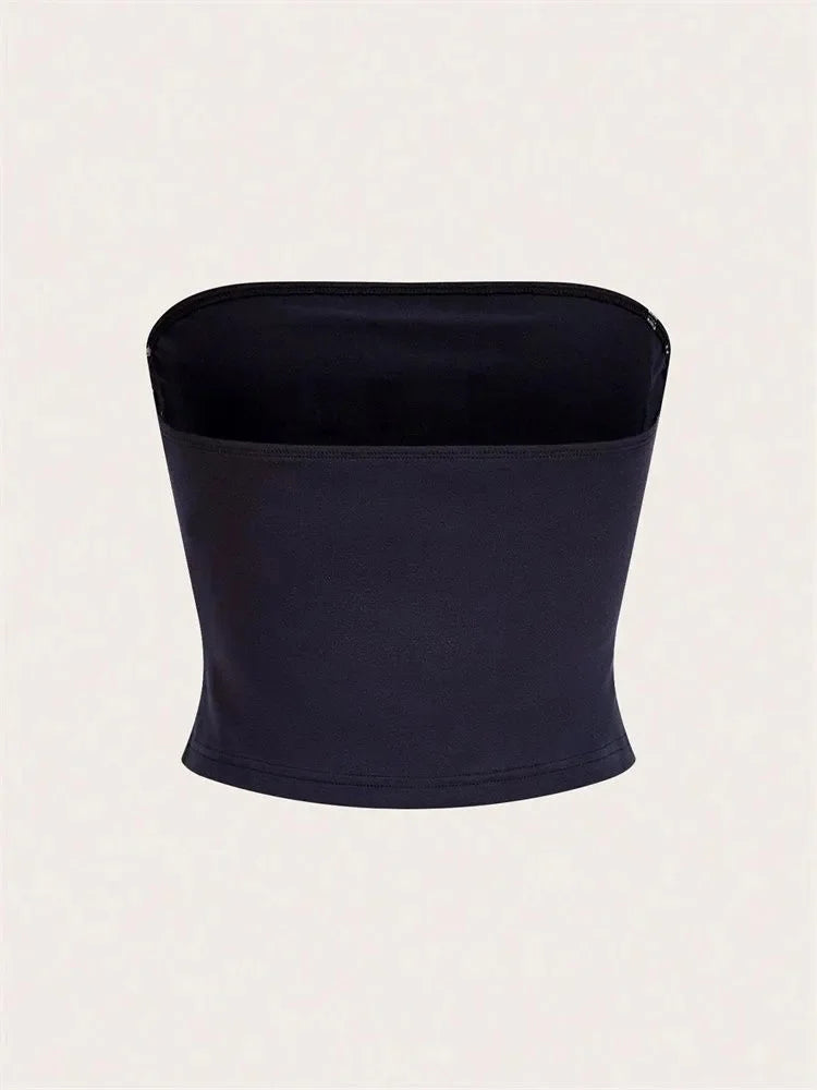 Women's Letter and Star Print Tube Top Summer Y2k Clothes Off the Shoulder Backless Cropped Top Streetwear