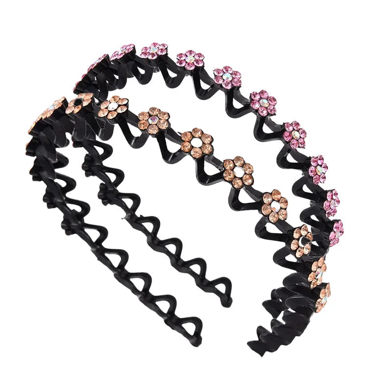 New Non-slip Rhinestone Headbands Solid Wave Hairbands for Women Girls Bezel Fashion Hair Hoop Ladies Boutique Hair Accessories Badiee Stylez