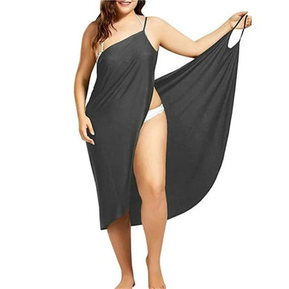 NSANGU Summer Beach Sexy Women Solid Color Wrap Dress Sun Protection Bikini Cover Up Sarongs Female Bathing Suit Swimwears Grey