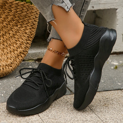 Women's Comfortable Breathable Knitted Sneakers Plus Size Low Cut Flat Casual Sports Shoes for Women 2024 Spring New Arrivals