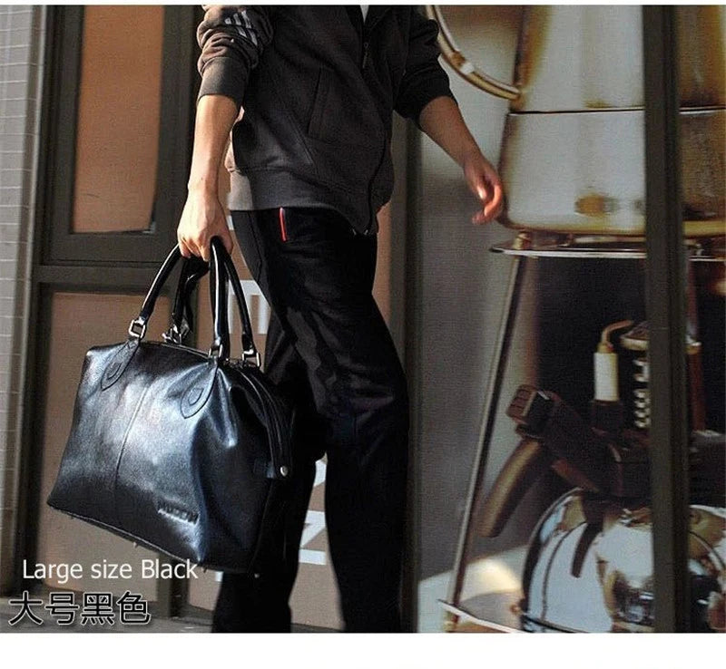 Fashion Genuine Leather Travel Bag Men's Luggage Bags Large Male Duffle Bag weekend Women Shoulder Bag Big Tote Handbag Black