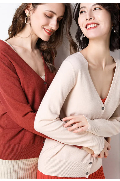 Women Cardigans 2025 Single Breasted Solid Knitted Shirt Spring Autumn Cardigan Korean Fashion V-neck Sweaters Knit Outerwear