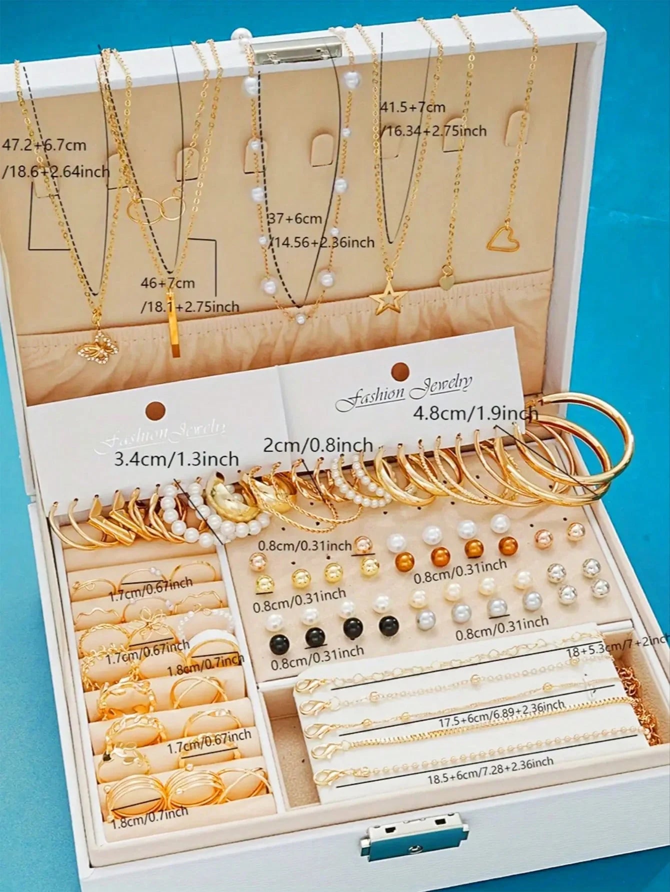 86pcs/Set Elegant Pearl Earrings Multi-Layered Necklace Ear Studs Rings 4-In-1 Jewelry Set For Women Daily Wear Gift (No Box) Badiee Stylez