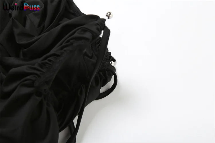 Weird Puss Elegant Irregular 2Piece Set Summer Women Chic Classic Tank Tops+Skirts Pants Matching Trend Ruched Suits Streetwear Badiee Stylez