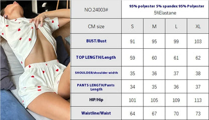 2025 Summer New Women's Pajamas Homewear Set Girls Short-Sleeved Shorts Love Print Knitted Fashion Soft Pajamas Homewear