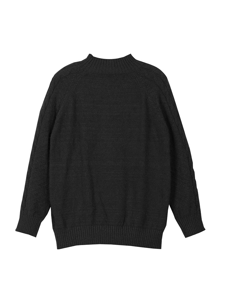 Plus Size Stranded Knit Ribbed Pullover Sweater Casual Solid High Neck Long Sleeve Sweater Suitable for Autumn and Winter