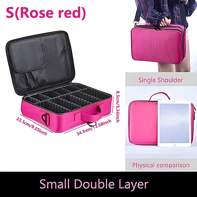 Professional Makeup Case Female Travel Big Capacity Beauty Nail ToolBox Cosmetic Organizer Suitcases For Makeup Storage Boxs S(Rose Red)