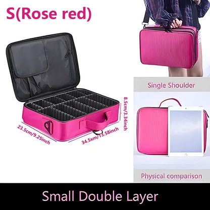 Professional Makeup Case Female Travel Big Capacity Beauty Nail ToolBox Cosmetic Organizer Suitcases For Makeup Storage Boxs S(Rose Red)