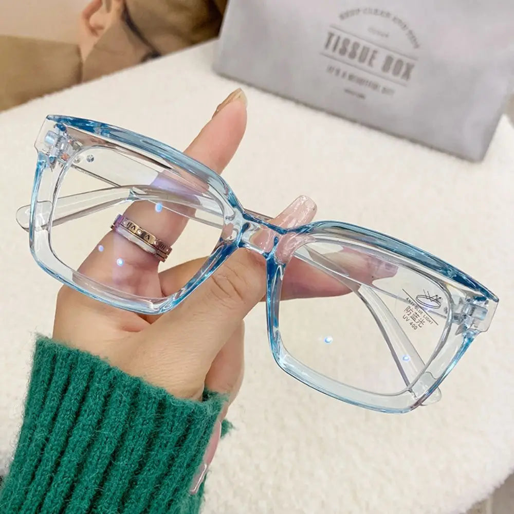 2024 Oversized Square Glasses Anti Blue Light Glasses Large Frame Myopia Glasses Flat Light Glasses Transparent Eyeglasses Badiee Stylez