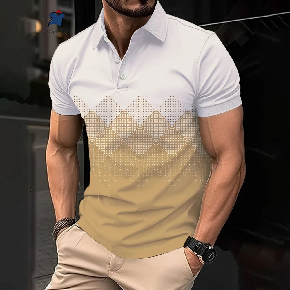 Stylish Geometric Polo Shirt for Men - Fashionable Lapel Design for Business & Casual Wear