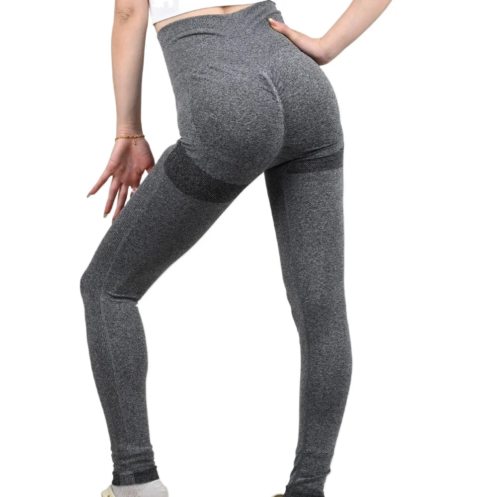 Women's High Waisted Elastic Fitness Pants Running Yoga Pants Woman Sexy Lines Lifting Buttocks Sports Tight Pants Seamless Gray