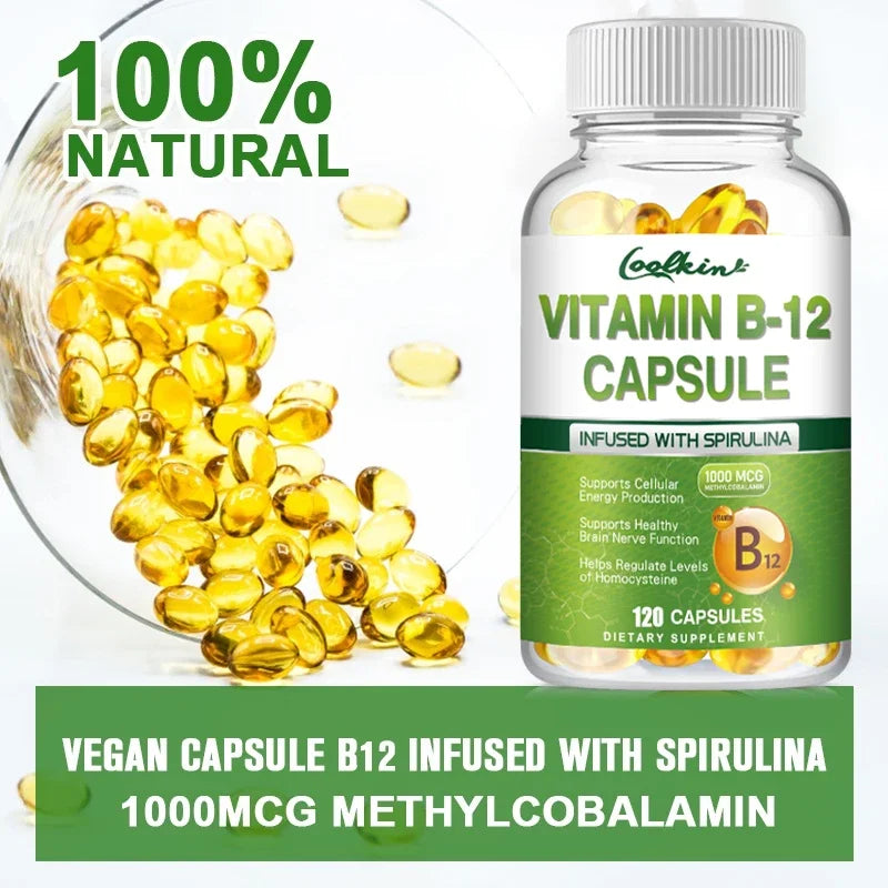 Vitamin B12 Capsules - Supports Energy Metabolism, Mood, Heart, Nervous System Support
