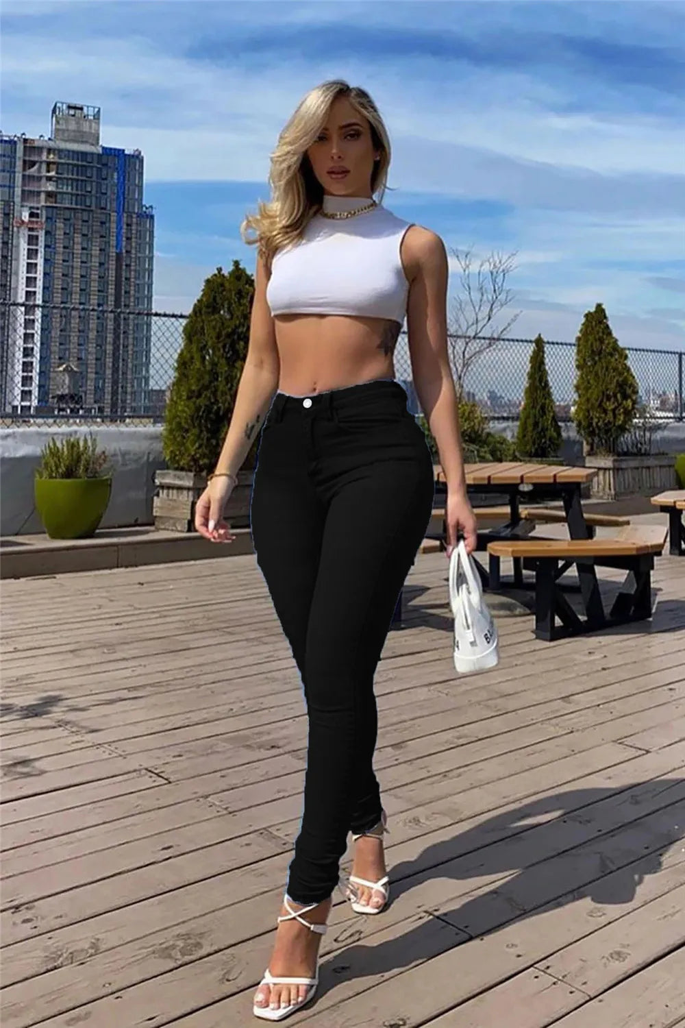 S-3XL Stretch Skinny Denim Women's Jeans Mid Waist Pants Blue Retro Washed Elastic Slim Pencil Trousers