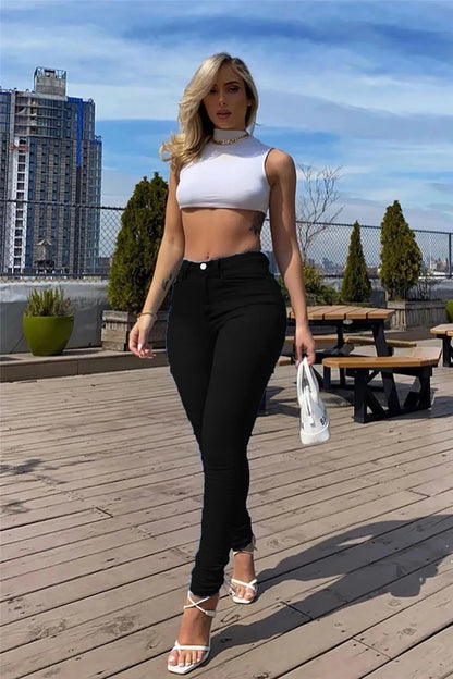 S-3XL Stretch Skinny Denim Women's Jeans Mid Waist Pants Blue Retro Washed Elastic Slim Pencil Trousers