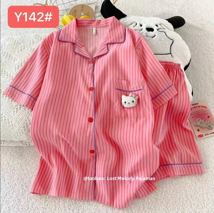 Cute Pink Cloud Cotton Spwear Bear Print Home Clothes Long Sve ort Sve Women's Comfortable Home Suit Summer Thin