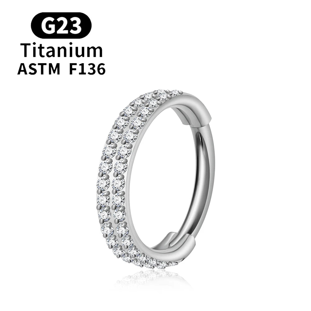 F136 G23 Titanium Nose Ring 16G Hinged Segment CZ Septum Clicke Daith Earrings Hoops Ear Cartilage Tragus Helix Piercing Jewelry Silver Color 1 CHINA