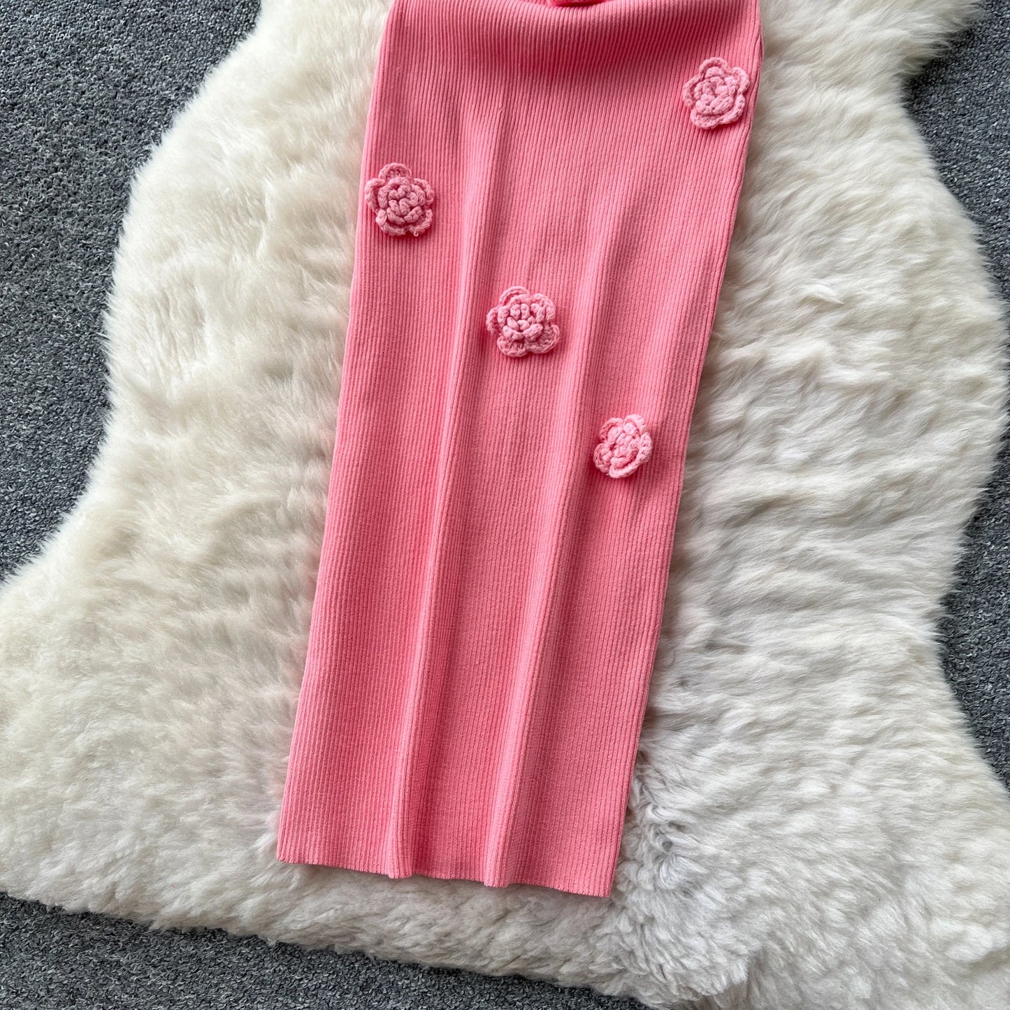 SINGREINY Knitted 3D Flower Chic Dress Sleeveless Slim Solid Elastic Sundress Women Summer Casual Fashion Bodycon Long Dresses