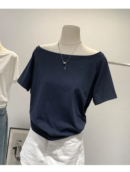 T-shirts Women Solid Simple Summer Casual Cleanfit Short Sleeve All-match Young Girls Streetwear Y2k Top Aesthetic Clothes Ins