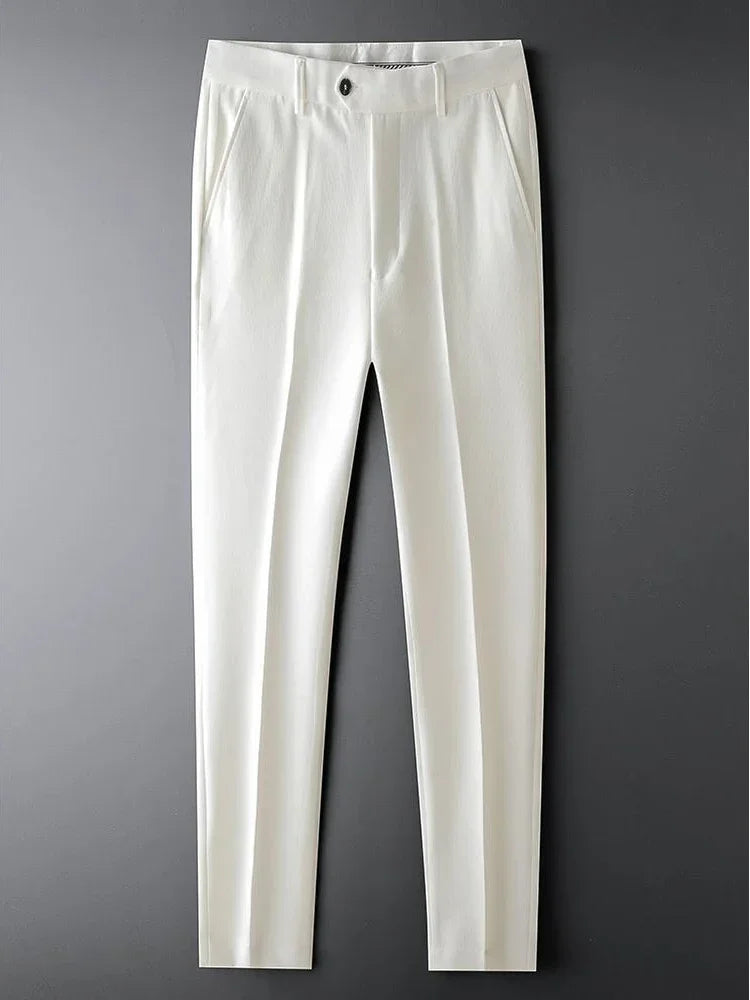Slim Fit 9 Cropped Male Suit Trousers White Men's Summer Pants Tressed Luxury Luxury High Quality Up Stylish Formal 2024 Slacks