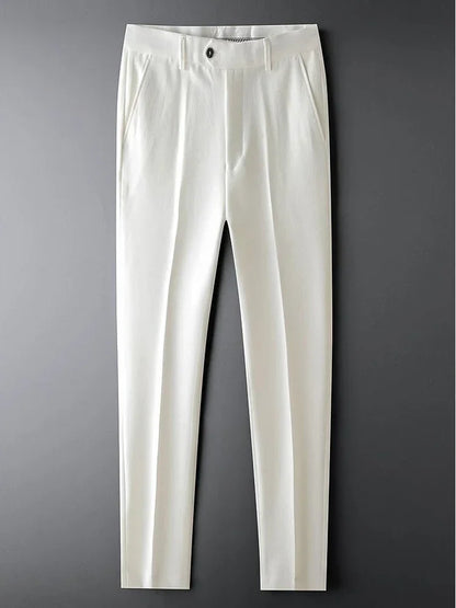 Slim Fit 9 Cropped Male Suit Trousers White Men's Summer Pants Tressed Luxury Luxury High Quality Up Stylish Formal 2024 Slacks