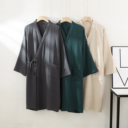2025 Japanese New Spring/Summer Couple Kimono Robe 100% Cotton Crepe Cloth Men's and Women's Bathrobe Thin Home Sleeping Robe