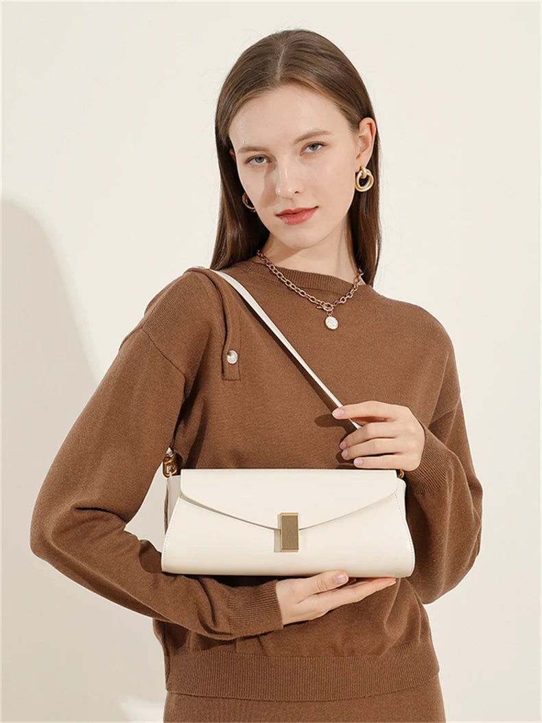 Burminsa Trendy Genuine Leather Underarm Shoulder Bags For Women 2025 Luxury Designer Crossbody Purses Flap Lock Ladies Handbags