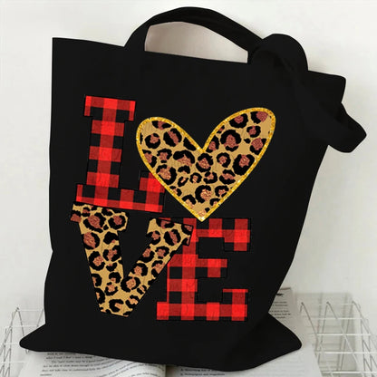 Fashion Love Heart Print Ladies Canvas Tote Casual Shoulder Bag Eco Large Capacity Portable Travel Shopping Bag Purses Handbags 3